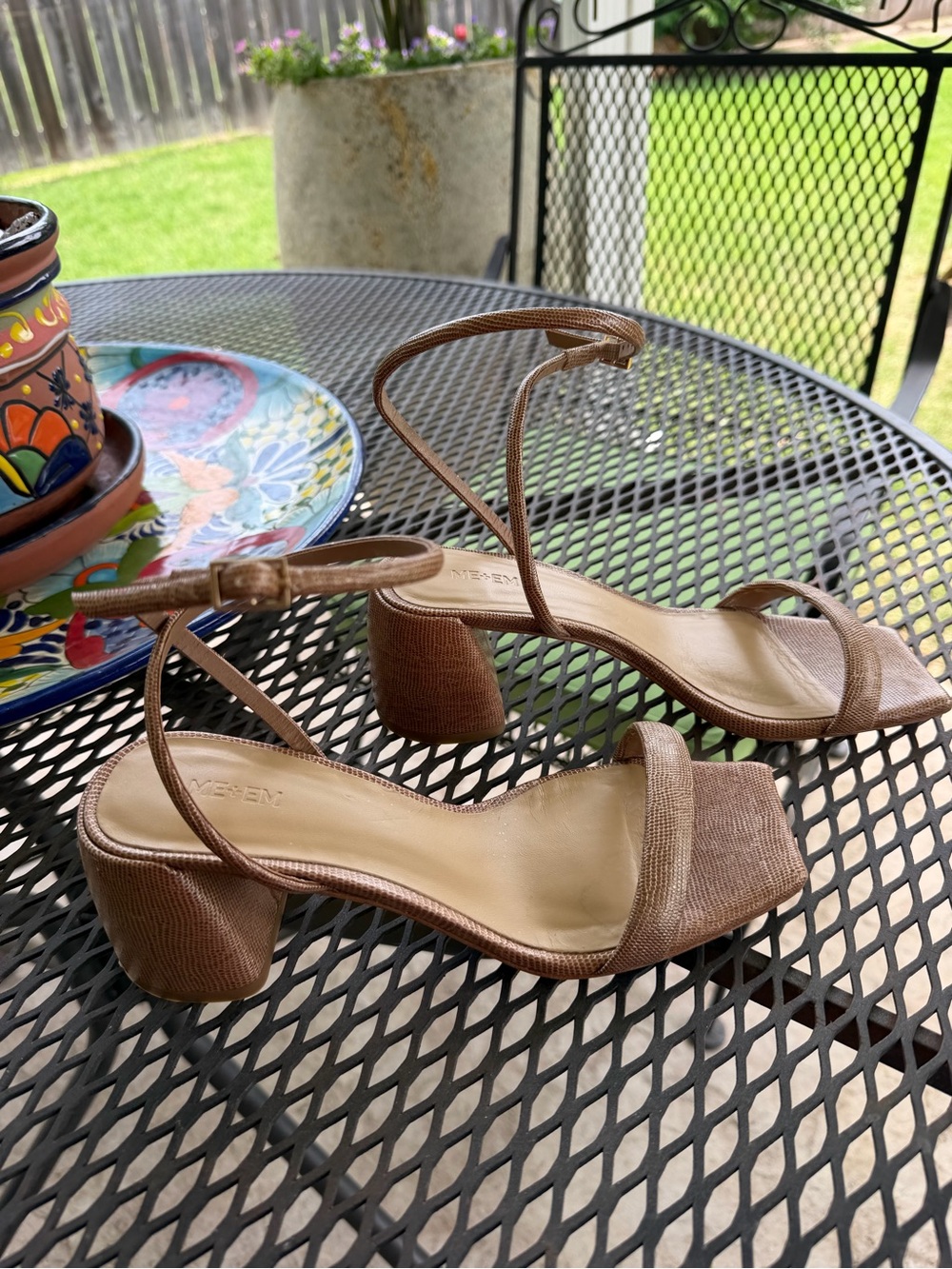 ME+EM Tan Brown Strappy Block Heel Sandals